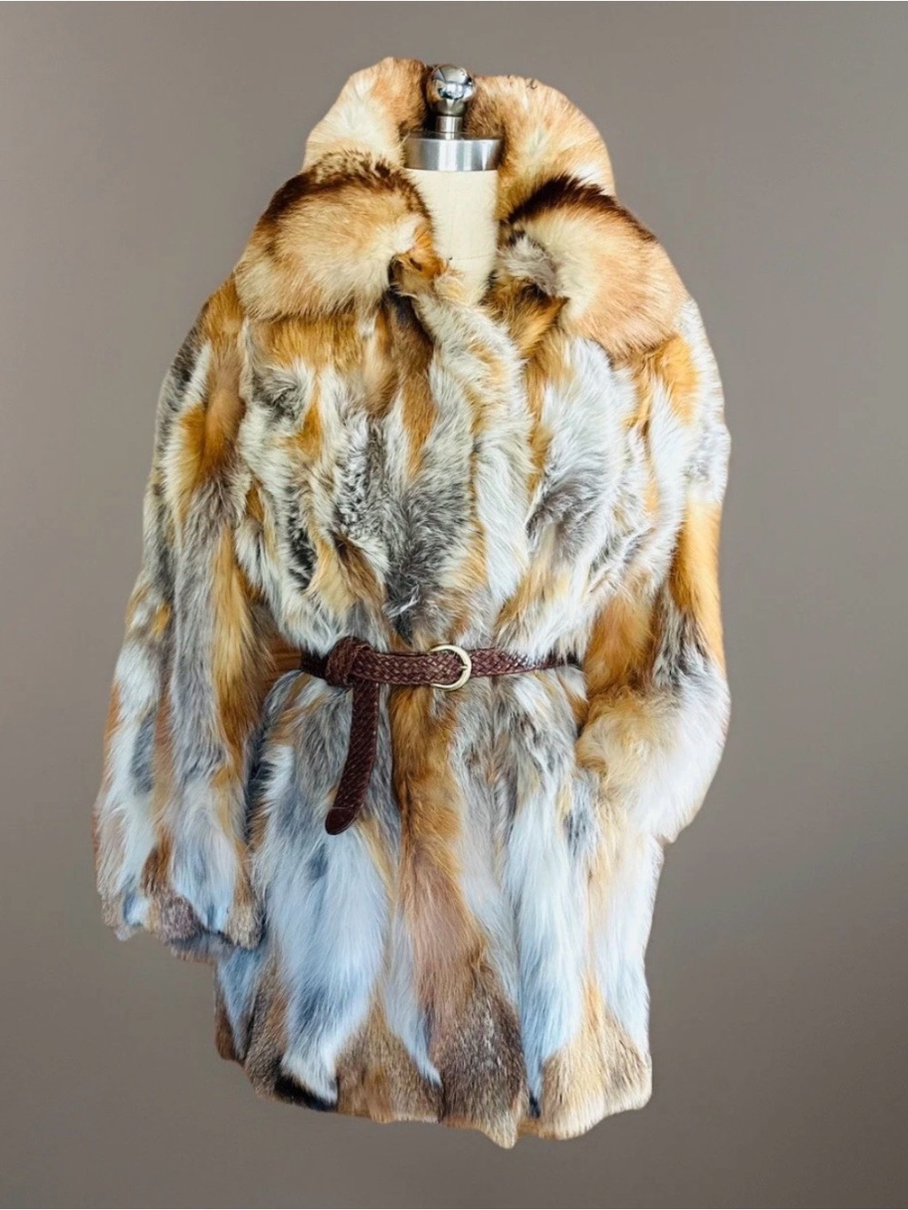 LUXURIOUS NATURAL RED FOX FUR COAT FLUFFY SOFT NOT COYOTE LYNX CHINCHILLA M/L